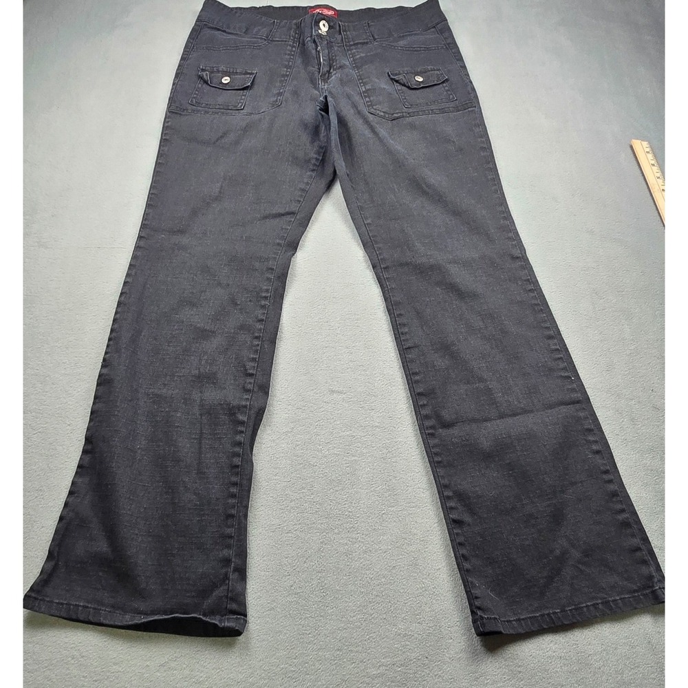 Be Bop Black Flare Pants Denim Womens Size 14/15 Mid Rise 4-Pocket P7-SX-374